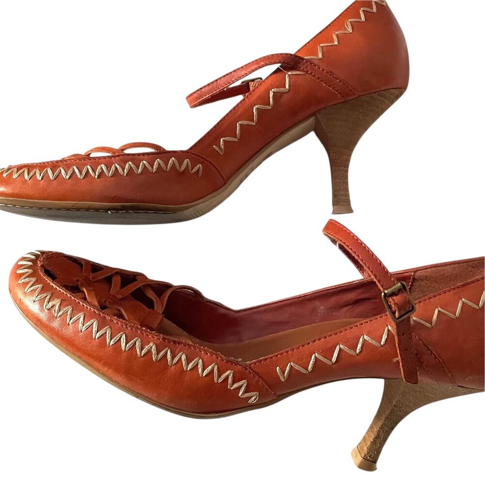 Diba Leather Mary Jane Whip Stitch Modest Stacked Heel - Picture 2 of 9